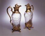 Exhibitions of 1884 and 1900: A Pair of Large French Silver-Gilt Mounted Cut-Glass Claret Jugs, Christofle, Paris, Circa 1884