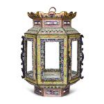 A Canton enamel hexagonal lantern and cover, Qing dynasty, 19th century | 清十九世紀 銅胎畫琺瑯花卉紋燈籠