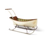 RARE CARVED AND WHITE PAINTED WOODEN BOAT SLED, MICHIGAN, CIRCA 1890