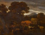 NICOLAES PIETERSZ. BERCHEM | WOODED LANDSCAPE WITH A SHEPHERD AND HIS CATTLE FORDING A STREAM