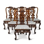 A set of six George II carved mahogany side chairs, probably Lancashire, third quarter 18th century, possibly by Robert Gillow & Son