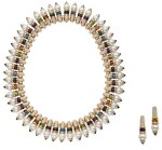 GOLD, GEM-SET AND CULTURED PEARL 'CELTAURA' NECKLACE, BULGARI AND PAIR OF EARCLIPS