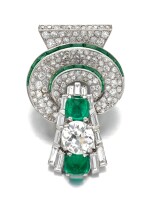 Diamond and emerald clip, 1930s | 鑽石配綠寶石別針