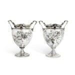 A pair of mid-19th century French electroplate vases, sculpted by Leopold Oudry