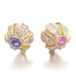 Bulgari | Pair of coloured sapphire and diamond ear clips | 寶格麗 | 彩色剛玉配鑽石耳環一對