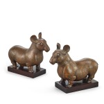 A pair of archaistic silver-inlaid bronze tapirs, Ming dynasty, 16th - 17th century 明十六至十七世紀 銅錯銀貘一對