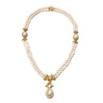 Cultured pearl, gold and diamond demi-parure |  Demi-parure perles de culture, or et diamants