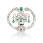 Emerald, diamond and enamel lapel watch, 1920s