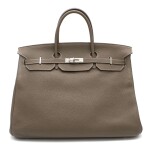 Birkin 40  Etoupe Colour in Togo leather with white contrast stitching with palladium hardware. Hermès. 2010.