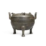 A bronze ritual tripod vessel and cover, Ding  Late Spring and Autumn period, ca. 5th century BC
