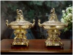 A PAIR OF LOUIS-PHILIPPE SILVER-GILT ENTRÉE DISHES, COVERS, AND LINERS ON GILT-BRONZE WARMING STANDS, CHARLES NICOLAS ODIOT, PARIS, CIRCA 1840-46