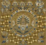 A gold-ground couched silk Daoist panel, Qing dynasty | 清 金地盤金繡寶塔星辰紋降衣局部