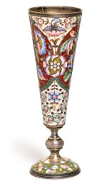 A silver and cloisonné enamel flute, Maria Semenova, Moscow, circa 1900