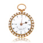 A lady's gold, enamel and pearl-set verge watch quarter repeating à toc Circa 1790, no. 6383A lady's gold, enamel and pearl-set verge watch quarter repeating à toc Circa 1790, no. 6383