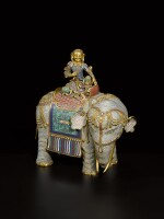 An exceptional gilt-bronze and cloisonné enamel caparisoned elephant Qing dynasty, Qianlong period | 清乾隆 掐絲琺瑯胡人騎象擺件