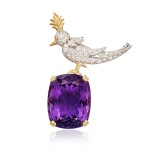 'Bird on a Rock' Amethyst, Diamond and Pink Sapphire Brooch | 蒂芙尼 Schlumberger 設計 | 'Bird on a Rock' 紫水晶 配 鑽石 及 粉紅色剛玉 胸針 '