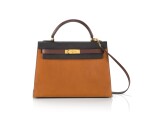 KELLY 32 TRICOLOR SELLIER EPSOM EBÈNE, GOLD AND BROWN COLOUR WITH GOLD HARDWARE. HERMÈS, 1990 