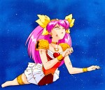 Momoko Hanasaki, In Battle Costume (Final Episode of the Series) Animation Cel with Douga and Printed Background | 穿戰鬥服的花咲桃子（最終回）賽璐璐，附線稿及印刷背景