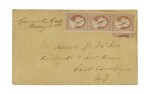 1851 3c Yellowish Rose Red, Vertical Third Used as 1c (11c)  