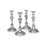 A SET OF FOUR SILVER CANDLESTICKS AFTER A THOMAS GERMAIN MODEL, MID 18TH CENTURY