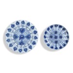 Two Chinese Blue and White 'Aster' Dishes, Qing Dynasty, Kangxi Period (1662-1722)