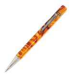  CONKLIN | AN ORANGE AND RED SWIRLED RESIN BALLPOINT PEN WITH STERLING PLATED ACCENTS, CIRCA 2005
