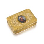 A rare four-coloured gold portrait miniature presentation snuff box, Hanau, circa 1813, retailed by Gebrüder Kauffman, Cassel