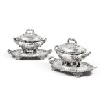 A pair of George IV silver tureens, covers and stands from the Duchess of St. Albans Service, Philip Rundell for Rundell, Bridge & Rundell, London, 1821