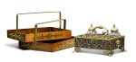 A REGENCY BRASS AND PEWTER INLAID TORTOISESHELL INKSTAND, CIRCA 1820, ATTRIBUTED TO WELLS & CO.