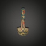 A gold-inlaid bronze belt hook, Warring States period - Han dynasty |  戰國至漢 銅錯金獸面紋帶鉤