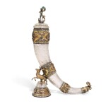 AN IMPRESSIVE ROCK-CRYSTAL DRINKING HORN WITH JEWELLED SILVER-GILT AND ENAMEL MOUNTS, LEOPOLD WEININGER, VIENNA, LATE 19TH CENTURY
