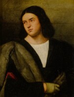 Portrait of an elegant young man, half length, holding gloves