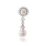 Superb natural pearl and diamond brooch, circa 1865
