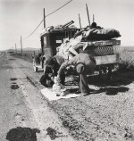 Missouri family of five, seven months from the drought area, on U.S. Highway 99 near Tracy, California