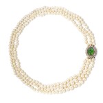 Cultured Pearl, Diamond and Tourmaline Necklace | 養殖珍珠 配 鑽石 及 碧璽 項鏈