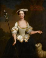 Portrait of Mary Bartholomew, as a shepherdess, three-quarter-length, holding a crook and with a lamb at her side