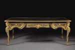 A LOUIS XIV GILT-BRONZE MOUNTED BRASS AND TORTOISESHELL CONTRE-PARTIE MARQUETRY BUREAU PLAT ATTRIBUTED TO ANDRE-CHARLES BOULLE, CIRCA 1715