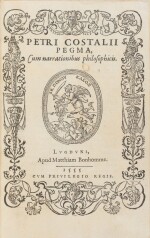 Pegma... Lyon, 1555. In-8. Maroquin rouge. Édition originale de ce joli livre d'emblèmes