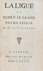 La Ligue ou Henry le Grand, poème épique... [La Henriade], 1723. In-8. Veau de l'époque.