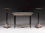 A suite of Louis XIV silver-mounted furniture, the silver French, circa 1670, by André Regnier and bearing the marks of Pierre Fourfault, the ebonised supports English, circa 1820