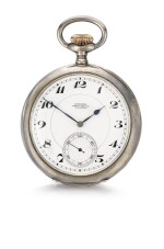 A LARGE AND EXCEPTIONALLY RARE SILVER OPEN-FACED KEYLESS WATCH THE LONGINES MOVEMENT LATER MODIFIED TO INCORPORATE A ONE MINUTE FLYING TOURBILLON WITH SPRING DETENT CHRONOMETER ESCAPEMENT ORIGINALLY RETAILED BY HERPY ARNOLD, BUDAPEST, 1925, NO.4190747 [ 罕有大型銀懷錶，浪琴機芯加裝一分鐘飛行陀飛輪連彈簧鎖止式天文鐘擒縱系統 ，原零售商為布達佩斯HERPY ARNOLD，年份約1925，編號4190747]