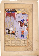 An illustrated and illuminated leaf from the Shah Isma'il II manuscript of Firdausi's Shahnameh, ascribed to the artist Siyavush, Persia, Qazwin, Safavid, circa 1577
