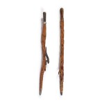TWO EXCEPTIONAL CARVED WILLOW WALKING STICKS, MICHAEL CRIBBINS (1837-1917), LAKE ORION, MICHIGAN, CIRCA 1900