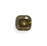 A 5.07 Carat Fancy Dark Brown-Greenish Yellow Cushion-Cut Diamond