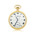 PATEK PHILIPPE | RETAILED BY HENRY OEMISCH & CO.: A YELLOW GOLD OPEN FACED WATCH WITH UP/DOWN INDICATION, MADE IN 1912 