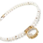 Cultured pearl, ruby and diamond necklace