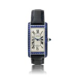 CARTIER | REFERENCE 2346 TANK AMERICAINE  A WHITE GOLD AND SAPPHIRE SET RECTANGULAR AUTOMATIC WRISTWATCH WITH DATE, CIRCA 2010