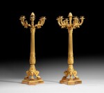 A pair of French Empire gilt-bronze candelabra, signed THOMIRE A PARIS | Paire de candélabres en bronze doré d'époque Empire, signée THOMIRE A PARIS