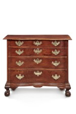 Very Fine and Rare Chippendale Carved and Figured Mahogany Blocked-End Reverse-Serpentine Chest of Drawers, Boston, Massachusetts, Circa 1770
