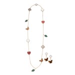 Van Cleef & Arpels | Gold and Hardstone 'Lucky Alhambra' Necklace and Earclips